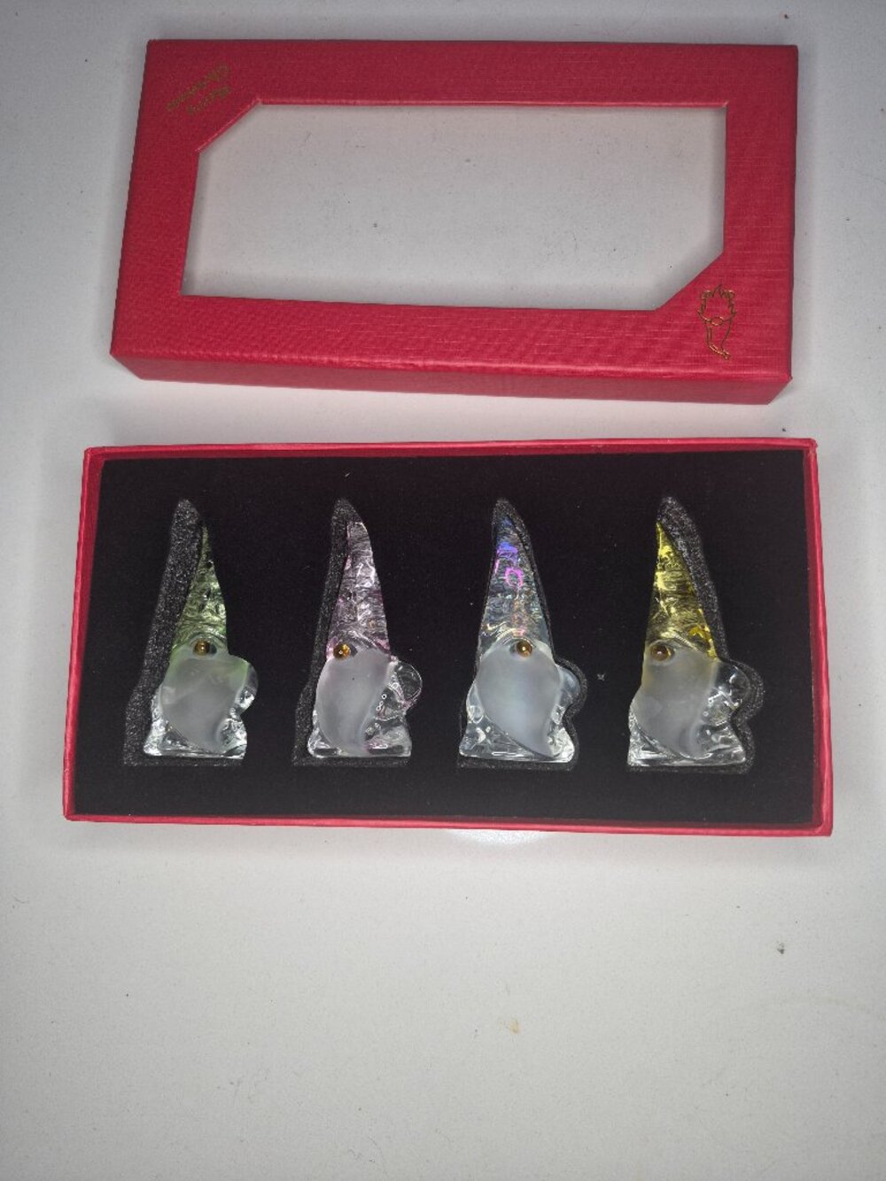 Simon Designs Crystal Christmas Gnome Set 4 Pack Iridescent Pastel Figurines NIB